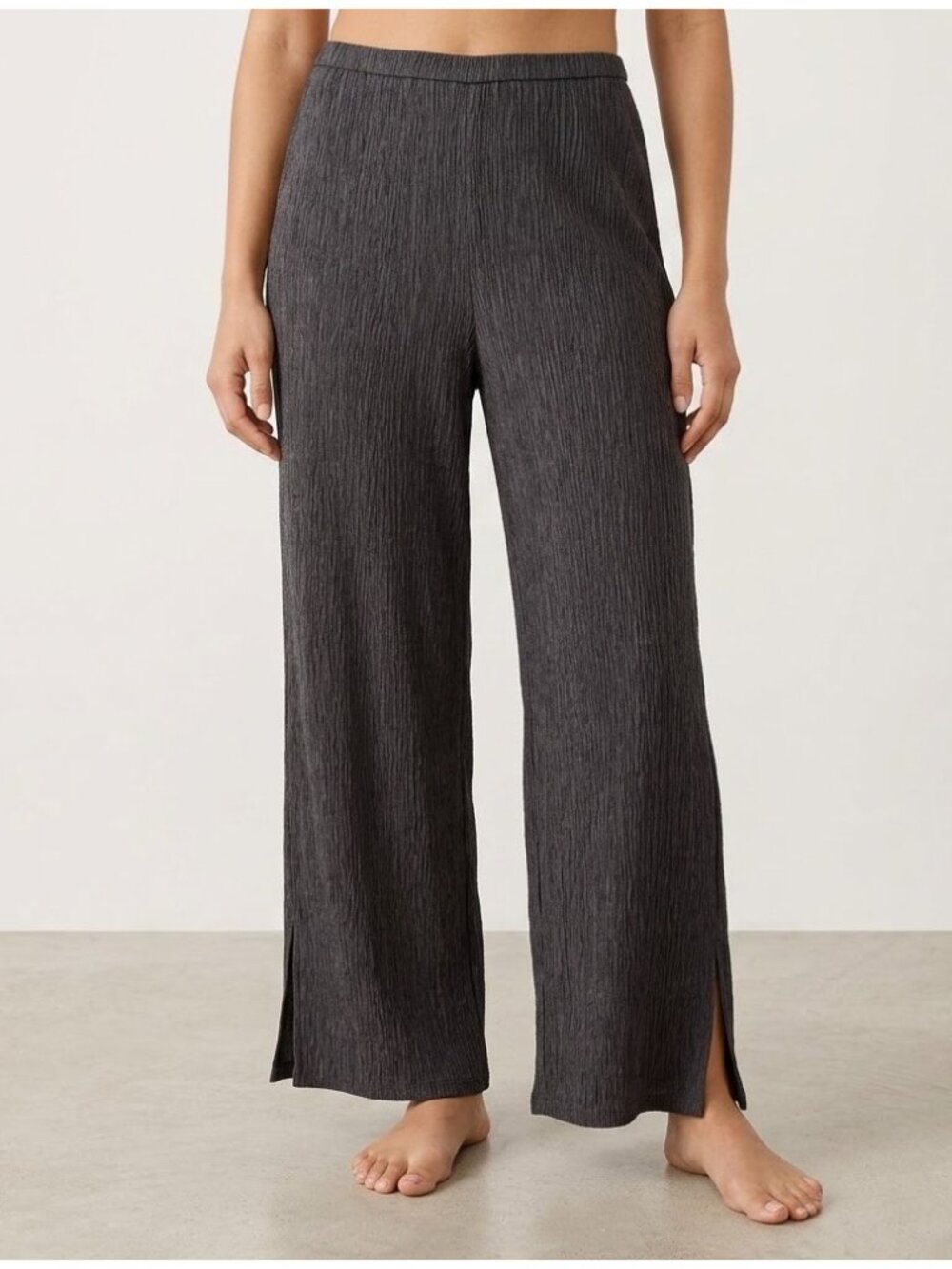 NWT Eileen Fisher Straight Ankle in Rye Woven Plisse Textured Side Slit Pants XL